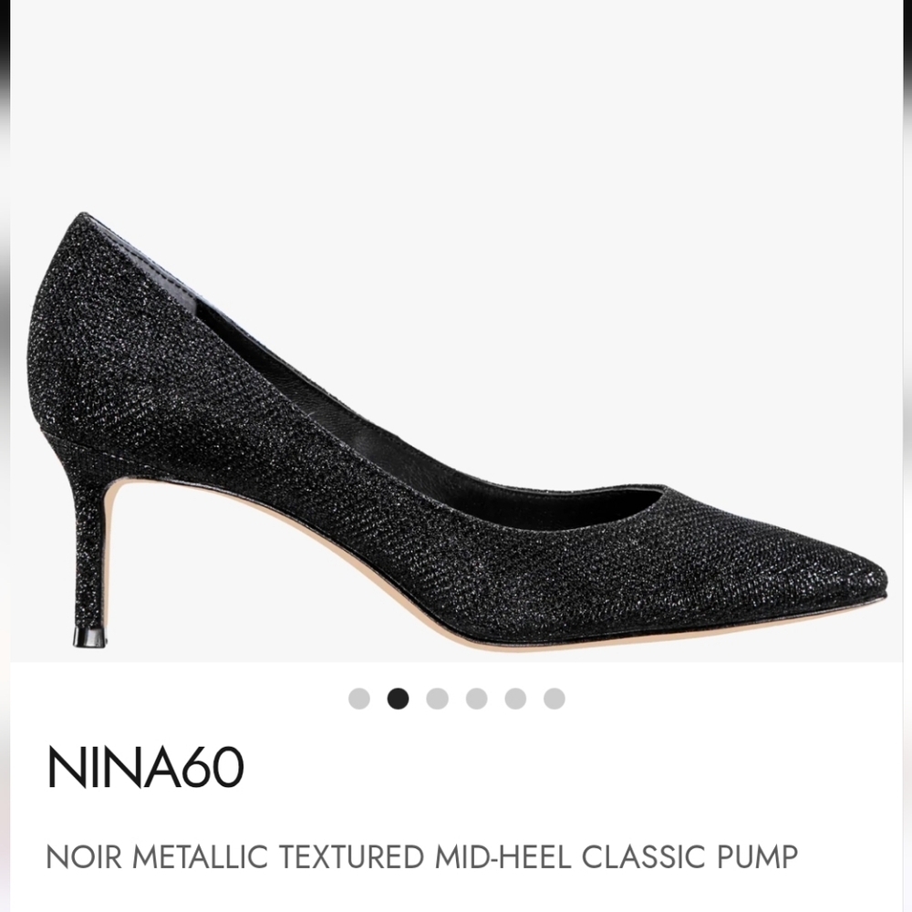 Nina 60 Black Metallic Textured Heel, Sz 9.5
